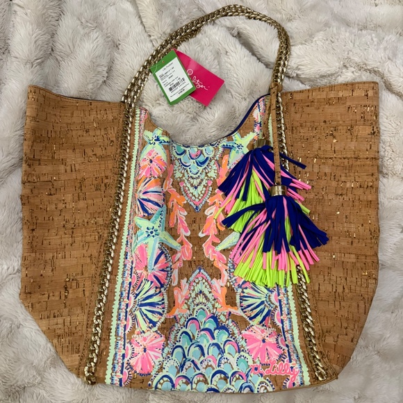 Lilly Pulitzer Colorful Tote Bag with Tassels NWT - Picture 2 of 8
